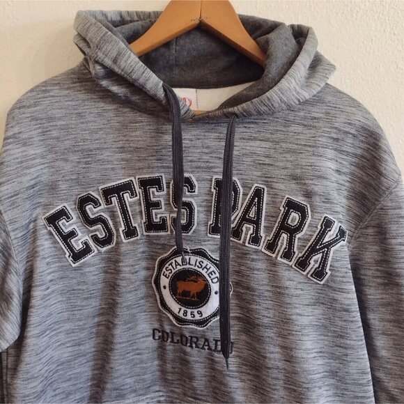 Dimco Apparel Mens Small Estes Park Colorado Hoodie Applique Graphic Black White - Picture 2 of 6